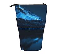 Riflessione di montagna innevata sul corpo d'acqua sotto stampato astuccio portapenne astuccio telescopico borsa portamatite in piedi borsa trucco organizer cosmetico borsa unisex, Nero , Taglia unica