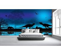 Riflesso Creativo Di Un Dinosauro Nella Foresta Blu 3D Carta Da Parati Facile Installare Mobili Sfondi Ufficio Divano Camera Letto Sfondo Decorazione Murale-430cm×300cm