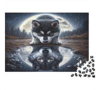 Riflesso della luna del lupo Puzzles 1000 Pezzi Carta riciclata per adulti Puzzle per adulti Gioco educativo con sfida Ottima idea regalo per il relax 38x26cm/1000pcs