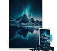 Riflesso di montagna sotto l'aurora boreale Puzzle da 1000 pezzi per adolescenti, per rafforzare la memoria, ideale per la casa e il tempo libero, con bordi puliti e un regalo prezioso (38x26cm)