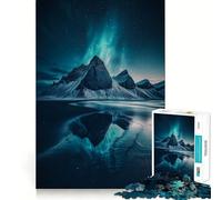 Riflesso di montagna sotto l'aurora boreale Puzzle da 1000 pezzi per adulti Gioco di abilità mentale Tempo libero Bordo preciso (50x75cm)