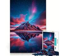 Riflesso di montagna sotto l'aurora boreale Puzzle da 1000 pezzi per adulti Gioco di logica fine Divertimento silenzioso Bordi puliti Regalo memorabile (38x52cm)
