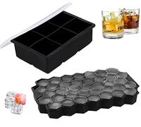 Rifrpha 2 Pezzi Stampo per Cubetti di Ghiaccio in Silicone con Coperchio Vassoio per Cubetti di Ghiaccio a 6 e 37 Scomparti, Inodore, Impilabile e Facile da Rilasciare per Cocktail, Whisky (Nero)