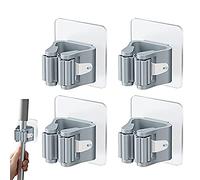 Rifrpha 4 Pezzi Portascope e Portaspazzole Muro Portascopa da Parete Autoadesivo Porta Scope Parete Plastica Supporto per Scopa da Appendere Ganci per Scope da Muro Adesivi per Porta, Bagno ( Grigio)
