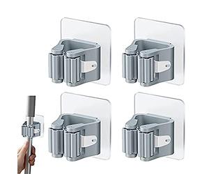 Rifrpha 4 Pezzi Portascope e Portaspazzole Muro Portascopa da Parete Autoadesivo Porta Scope Parete Plastica Supporto per Scopa da Appendere Ganci per Scope da Muro Adesivi per Porta, Bagno ( Grigio)