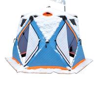 Rifugio per Pesca sul Ghiaccio con Opzione Pavimento, Struttura Pop-Up Multistagionale con 2 Prese d'Aria e 4 Finestre Panoramiche, Montaggio Rapido, per 6-12 Persone(Blue,3.5x3.5m)
