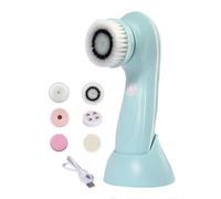 Rifumo elettrico per la pulizia del viso, scrubber per viso portatile con 6 teste, strumento per il viso spa vibrante per la pulizia dei pori, la cura della pelle ricaricabile (Blue)