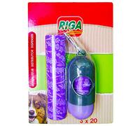 RIGA - Distributore e sacchetti raccogli Crotte Profumati - Accessorio Passeggiata Cane - Pratico E Igienico - Con gancio di fissaggio - Formato compatto - Evita gli odori dopo la raccolta - 3 x 20