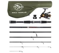 Rigged and Ready World Traveller - Canna da pesca con mulinello e 2 punte, 215 + 190 cm, canna da pesca da viaggio, esca per pesca alla carpa, luccio, acqua dolce e salata