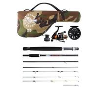 Rigged and Ready X5 Series Canna da Pesca da Viaggio Spin-Fly Con 2 Mulinelli, Max Super Compact, Multifunzionale, 4 Punte, 5 Tecniche