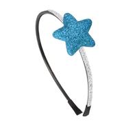 Righe e Pois - Cerchietto per capelli bambina sottile con stella bombata glitter cm 4 base argento e stella azzurra, fascia capelli sottile e leggera (Azzurro)