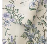 Carta da Parati Floreale Hampton Giardini Righe Fogliame Fiori Blu / Folle