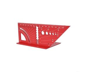 Righello angolare per la lavorazione del legno, in lega di alluminio, con disegno a linee oblique, strumento di misurazione 3D, con scala angolare e funzione di marcatura parallela (rosso)