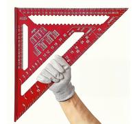 [Righello di precisione] Righello triangolare di precisione in lega di alluminio rossa da 12 pollici | Costruzione metallica durevole, cercatore angolare e scala metrica