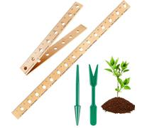 Righello e Dibber per Piantare - Attrezzo da Giardino in Legno da 38x4,5x1,6 cm, Guida Accurata alla Spaziatura dei Frutti e delle Verdure | Comodo accessorio ergonomico per la disposizione delle pian