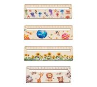 Righello In Legno Da 4 Pezzi, Righello In Legno Stampato A Fumetti, Righello Per Disegni Geometrici, Righello Per Aiuti Alla Lettura, Regalo Di Ritorno A Scuola Per I Bambini
