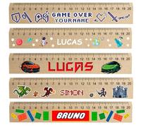 Righello in legno personalizzato da 20 cm con nome e motivo - incisione e stampa UV individuale - regalo per l’inizio della scuola 2025 per bambini e ragazzi - accessorio scolastico [168]