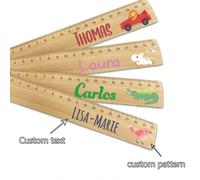Righello personalizzato per iniziare la scuola in vari disegni con nome e motivo - Righello in legno da 20 cm - Regalo per l'inizio della scuola o l'introduzione alla scuola Tagli Unica,A,B,C,DLegno