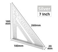 Righello triangolare Set for la lavorazione del legno da 7 pollici in lega di alluminio Strumenti di misurazione quadrati Calibri for carpenteria Goniometro angolare Righello triangolare Strumenti per