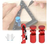 Right-Angle Ruler Clamp,Multifunction Tall Stair Gauges for Framing Square,Hexagonal Stable Lock with Holder & Hook,Anti-Slip Framing Attachment Jig Speed Square for Carpentry & Circular Saw (Red)