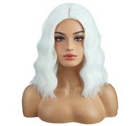 RightOn Parrucca bianca corta e riccia da donna, parrucca a caschetto bianca, parrucca a onde corte con retina per capelli