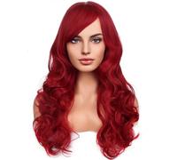 RightOn Parrucca rossa lunga e riccia con frangia, parrucca rossa ondulata per donne, cosplay, feste di Halloween, uso quotidiano, con retina per capelli