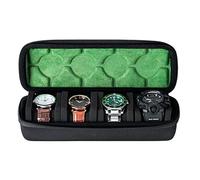 RIGICASE Custodia rigida da viaggio per orologi da uomo, con 4 scomparti, portatile, con cuscini in schiuma morbida, si adatta a orologi di tutte le dimensioni fino a 60 mm (fodera in microfibra