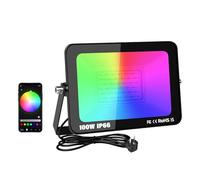 RIGIDON 1x 100W RGB faretto led esterno con APP telecomando, 10000LM proiettori faretti, dimmerabile musicale e timer modalità di Strobo DIY, IP66 impermeabile fari led per giardino palco partito