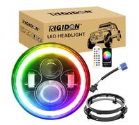RIGIDON 1x 7 Pollici 50W Fari Led Con Anello Di Montaggio, 5000 LM Faro a Led Bianco + RGB, Rotonde Luci Fuoristrada Hi/Lo Fascio DRL Anteriore Faro Lampada per Wrangler JK TJ LJ CJ Hummer