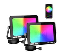 RIGIDON 2 x 150W Faretto LED RGB Smart, 15000LM Inteligente Proiettore Faro RGBW con controllato APP, Impermeabile luce di inondazione multicolore Interna ed Esterna per giardino palco partito