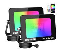 RIGIDON 2 x 30W Faretto LED RGB Smart, 3000LM Inteligente Proiettore Faro RGBW con controllato APP, Impermeabile luce di inondazione multicolore Interna ed Esterna per giardino palco partito