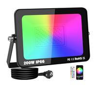 RIGIDON 200W Faretto LED RGB Smart, 20000LM Inteligente Proiettore Faro RGBW con controllato APP, Impermeabile luce di inondazione multicolore Interna ed Esterna per giardino palco partito