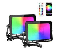 RIGIDON 2x 200W RGB faretto led esterno con APP telecomando 20000lm faretti | EU spina, IR, proiettori, dimmerabile, musicale e timer, strobo, DIY, IP66 impermeabile, fari led, per giardino palco partito