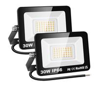 RIGIDON 2x 30W Luci da Esterno, 3000 Lumens Faretto Led, Fari di Sicurezza, Proiettore Led Esterno, Faretti LED Lampada Luce Bianca Naturale 3000K, IP66 Per Giardino Cortile Garage Piazza Officina