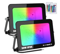RIGIDON 2x 50W RGB faretto led esterno con telecomando, 5000LM proiettori faretti, dimmerabile stroboscopiche cambio colore lampada floodlight, IP66 impermeabile fari led per giardino palco partito
