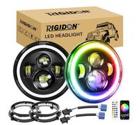 RIGIDON 2x 7 Pollici 50W Fari Led Con Anello Di Montaggio, 5000 LM Faro a Led Bianco + RGB, Rotonde Luci Fuoristrada Hi/Lo Fascio DRL Anteriore Faro Lampada per Wrangler JK TJ LJ CJ Hummer