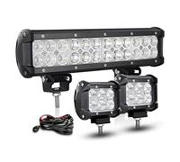 RIGIDON 30cm 12" 72W Barra Led Fuoristrada con 2pcs 4" 18W Flood Faretti Fendinebbia et 12V Cablaggio, Bianca Barra Luce Led per Auto Offroad Trattore Camion Barca 4x4 Veicoli, Fari di profondità
