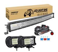 RIGIDON 32 Pollici 80cm 405W Curva Barra Led Fuoristrada Con 12V Cablaggio Kit, 2x 5 Pollici 135W Luci di Lavoro Per Auto Camion SUV ATV 4x4 Veicoli, Impermeabile 6000K Alluminio Barra Luce Led