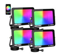 RIGIDON 4 x 150W Faretto LED RGB Smart, 15000LM Inteligente Proiettore Faro RGBW con controllato APP, Impermeabile luce di inondazione multicolore Interna ed Esterna per giardino palco partito
