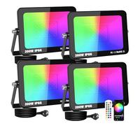 RIGIDON 4 x 200W Faretto LED RGB Smart, 20000LM Inteligente Proiettore Faro RGBW con controllato APP, Impermeabile luce di inondazione multicolore Interna ed Esterna per giardino palco partito