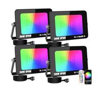 RIGIDON 4 x 30W Faretto LED RGB Smart, 3000LM Inteligente Proiettore Faro RGBW con controllato APP, Impermeabile luce di inondazione multicolore Interna ed Esterna per giardino palco partito