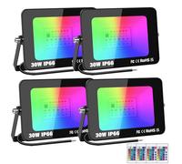 RIGIDON 4x 30W RGB faretto led esterno con telecomando, 3000LM proiettori faretti, dimmerabile stroboscopiche cambio colore lampada floodlight, IP66 impermeabile fari led per giardino palco partito