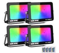 RIGIDON 4x 50W RGB faretto led esterno con telecomando, 5000LM proiettori faretti, dimmerabile stroboscopiche cambio colore lampada floodlight, IP66 impermeabile fari led per giardino palco partito