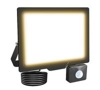 RIGIDON 50W Faretto LED con Sensore di Movimento, 5000 LM Proiettore Faro Led Esterno 3000K Bianco Caldo Luci di Sicurezza, IP66 Impermeabile Faretti LED per Giardino Garage Patio Terrazza Cortile