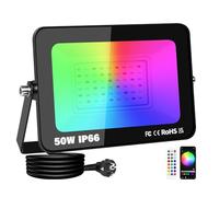RIGIDON 50W Faretto LED RGB Smart, 5000LM Inteligente Proiettore Faro RGBW con controllato APP, Impermeabile luce di inondazione multicolore Interna ed Esterna per giardino palco partito