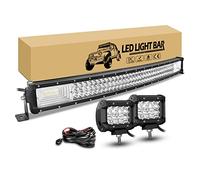 RIGIDON 81cm 405W Barra Led Curva con 12V Cablaggio Kit, 2 x 10cm 36W Faro da Lavoro faretti fendinebbia per Fuoristrada Auto Camion SUV ATV 4x4 Veicoli, 6000K luce di guida Barra Luce Led