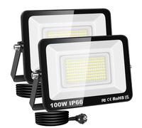 RIGIDON Faretto LED da Esterno con Spina, 2x 100W 10000LM Fari di Sicurezza, Proiettore Led, Faretti lampada Per Giardino Cortile Garage Parete Officina Patio, IP66 Impermeabile 6000K Bianco Freddo