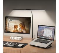 rigors Lampada da tavolo a doppia testa da 60 cm, dimmerabile, 900 lm, luce diurna per scrivania, con morsetto, protezione degli occhi, lampada da ufficio, 5 colori, 10 luminosità, 360° a collo di