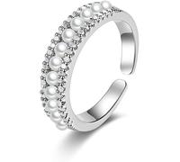 Rigs Piccola Perla Micro-Set Zirco Regolabile Ope Rig per Le Donne Gioielli dal Design Originale, Silver, Adjustable