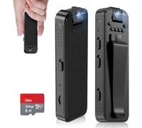 RigWig Mini fotocamera con scheda da 64 GB, videocamera di sicurezza indossabile HD 1080p con visione notturna, rilevamento del movimento, obiettivo girevole a 180°, telecamera spia portatile L7 per